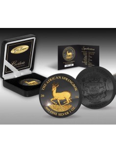 Gabon 20141000 Fr GOLDEN ENIGMA Black Ruthenium Springbok 1oz Gilded Silver Coin 