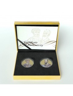 Niue 2010 2$ Apostles Peter and Paul 24K GOLD Plated icon 2x 1oz Silver Coin Set