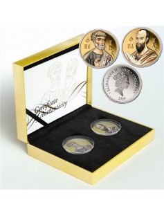 Niue 2010 2$ Apostles Peter and Paul 24K GOLD Plated icon 2x 1oz Silver Coin Set