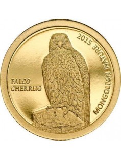 Mongolia 2015 500 Togrog Falcon Mongolian Nature Falco Cherrug Proof Gold Coin