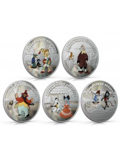 Cook Islands 2012 5x 5$ Pinoccio Adventures of Buratino 5x 1 Oz Silver Coin Set