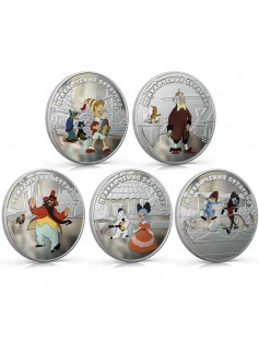 Cook Islands 2012 5x 5$ Pinoccio Adventures of Buratino 5x 1 Oz Silver Coin Set