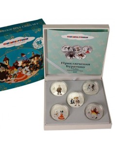Cook Islands 2012 5x 5$ Pinoccio Adventures of Buratino 5x 1 Oz Silver Coin Set