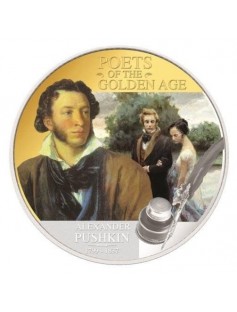 Niue 2012 2$ Poets of the Golden Age - Pushkin 1oz Proof Silver coin Gold Gilded