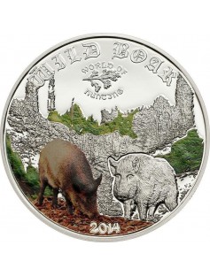 Cook Islands 2014 2 $ World of Hunting WILD BOAR 1/2 Oz Proof Silver Coin