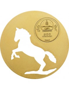 Mongolia 500 Togrog Mongolian Nature - Horse Gold Gilded 1/2 oz Silver Coin