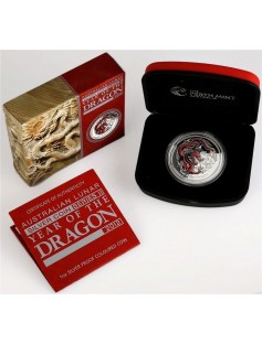 Australia 2012 Lunar year of the Dragon Red 1oz Proof Silver Coin RARE