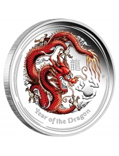 Australia 2012 Lunar year of the Dragon Red 1oz Proof Silver Coin RARE