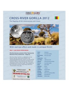 Cameroon 2012 CROSS - RIVER GORILLA 1oz Silver Anrique Coin with Real Eye effect