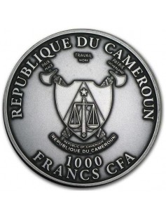 Cameroon 2012 CROSS - RIVER GORILLA 1oz Silver Anrique Coin with Real Eye effect