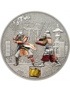 Cook Islands 2015 $5 History of Samurai 1 Oz Silver Coin with Armor pcs Inlay