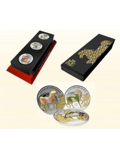 Rwanda 2014 3x 500 Francs Lunar Year HORSE PAVE 3D 3 Gilded Silver Coin Set