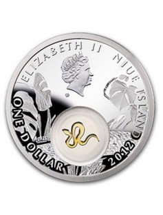 Niue 2012 1$ Golden Snakes 2012 Silver Coin Insert Covered With 24K Gold Plating