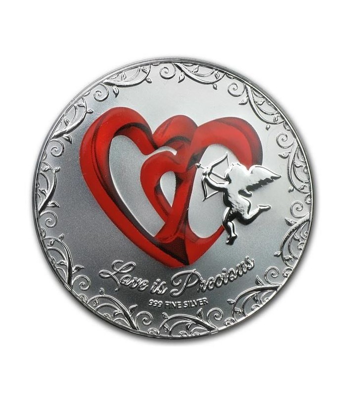 2013 2$ Love is Precious Red Hearts 1 Oz Silver Coin Valentines Gift 