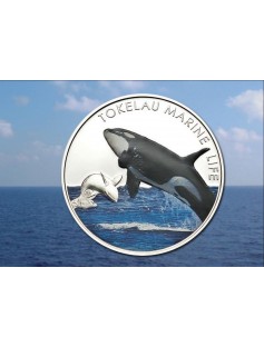 Tokelau 2012 5$ Orca killer Whale Tokelau Marine Life 20g Proof Silver Coin
