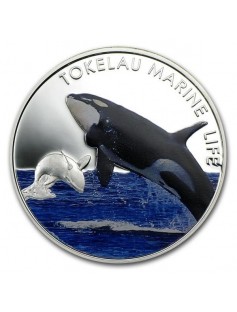 Tokelau 2012 5$ Orca killer Whale Tokelau Marine Life 20g Proof Silver Coin