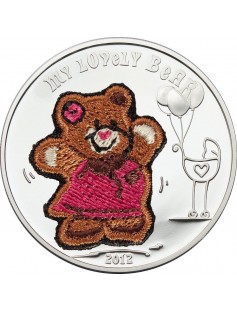 Palau 2012 5$ Lovely Bear Proof Silver Coin with Swiss Embroidery MINTAGE 2011