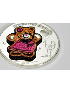 Palau 2012 5$ Lovely Bear Proof Silver Coin with Swiss Embroidery MINTAGE 2011