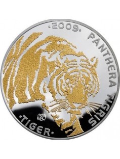 KAZAKHSTAN 2009 100 Tenge Caracal 1 oz silver/24k Gold Gilded Coin WITH DIAMONDS