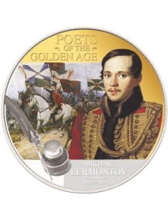 Niue 2012 2$ Poets of the Golden Age Lermontov 1oz Proof Silver coin GOLD PLATED