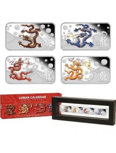 Cook Islands 2012 1$ Year of the Dragon Rectang Proof 4 x 1 Oz Silver Coin Set