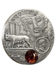 Niue 2011 1$ Amber Route Aquileia 28,28g Silver Coin Antique Finish Amber Insert