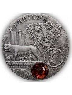 Niue 2011 1$ Amber Route Aquileia 28,28g Silver Coin Antique Finish Amber Insert