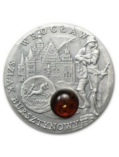 Niue 2009 1$ Amber Route WROCLAW 28,28g Silver Coin with Amber Insert