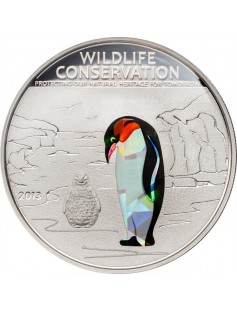 Cook Islands 2013 $5 Wildlife Conservation Prism Penguin Silver Coin Proof