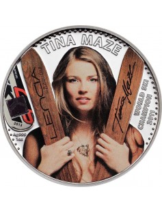 Cook Islands 2013 5$ TINA MAZE Official World Ski Champion 1oz Silver Coin .999