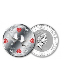 Niue 2011 2$ Eternal Love 2011 .999 Silver Coin DOVES, WEDDING~ANNIVERSARY GIFT