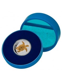 FIJI 2010 2 $ FIJI TAKU TURTLE 1 OZ SILVER 24K GOLD GILDED COIN NEW ZEALAND MINT