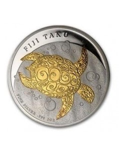 FIJI 2010 2 $ FIJI TAKU TURTLE 1 OZ SILVER 24K GOLD GILDED COIN NEW ZEALAND MINT
