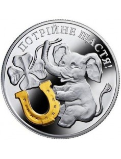 Niue 2014 $1 Triple Happiness Baby Elephant Proof 14.14g Silver Coin Gold Gilded