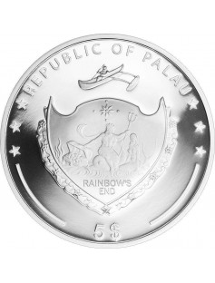 Palau 2015 $5 Marine Life Protection Rainbow Sea Pearl 1oz Proof Silver Coin