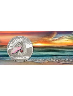 Palau 2014 5$ Marine Life Protection Beauty of the Sea Silver Coin REAL Pearl