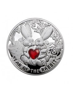 Niue 2010 1$ Year of the Rabbit Bunnies 28,28g Silver Coin with Glass Insert
