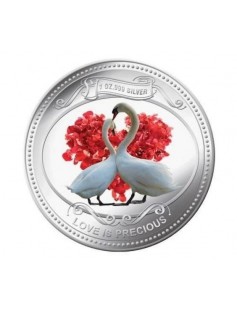 Niue 2014 $2 Love is Precious - White Swans 1 Oz Proof Silver Coin