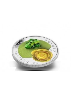 Canada 2014 20$ Water-lily Venetian Glass Leopard Frog 1 Oz Proof Silver Coin