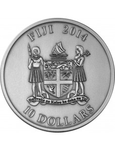Fiji 2014 10$ High Relief Stag Beetle Satined Antique Finish 2 Oz Silver Coin