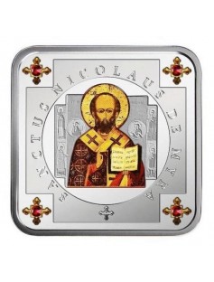Niue 2013 $1 St Nicholas Wonderworker 1/2 Oz Proof Silver Coin Swarovski Gilded