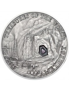 Palau 2013 $5 Treasures of the World Amethyst 25g Silver Coin with real Gemstone