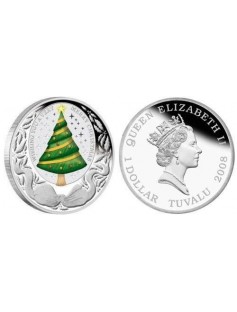 Tuvalu 2008 $1 Very MERRY CHRISTMAS Tree 1 Oz Silver Proof Coin NEW