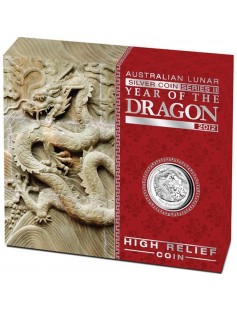 Australia 2012 $1 Lunar Series II Year of the Dragon High Relief 1oz Silver Coin