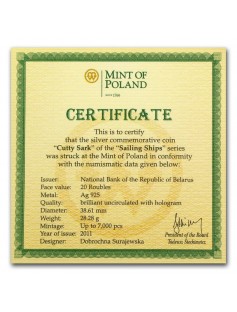 Belarus - 2011 - 20 Roubles - SAILING SHIPS - CUTTY SARK - 28,28g - silver