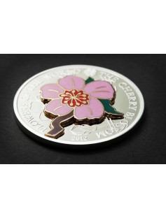 Cook 2012 5 $ Flowers of the World - CHERRY BLOSSOM IN CLOISONNE Silver Coin NEW
