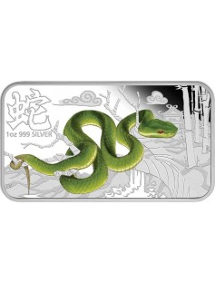 Cook 2013 YEAR OF THE SNAKE Chinese Green Tree Viper 1 Oz Silver Rectangle Coin