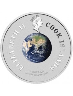 Cook Islands 2009 $1 1969 First Man On The Moon 1 Oz Silver Orbital Coin
