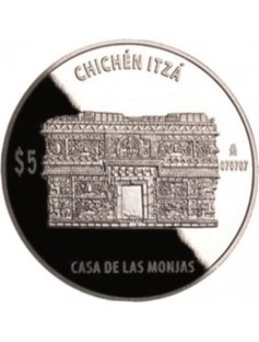 Mexico 2012 5 Pesos Chichen Itza - The Nunnery 1 Oz Silver Proof Coin