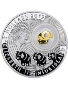 Niue 2012 2 $ Lucky Coins - ELEPHANT 28.28 g Silver Proof Coin partly Gilded